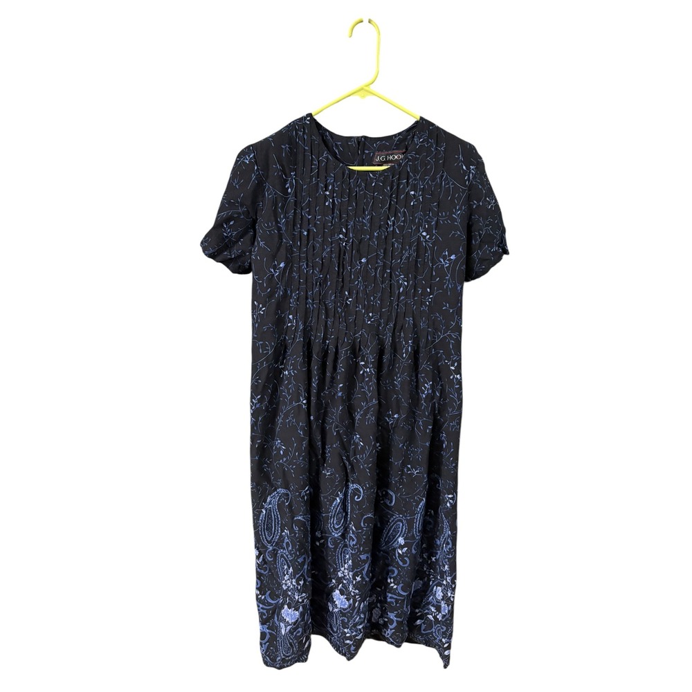 JG Hook Womens‎ Blue Paisley Floral Pintuck Rayon Midi Dress Blair Style Med